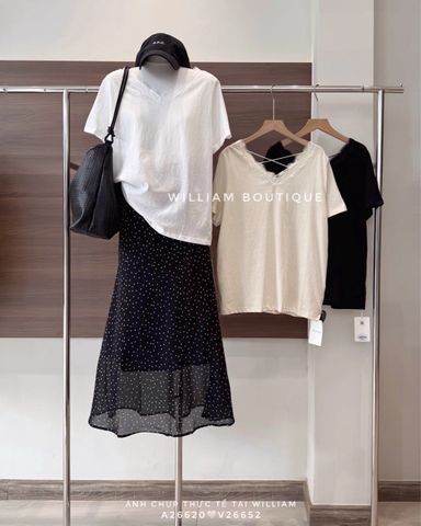  Áo thun cổ tim ren dây lưng 11289 