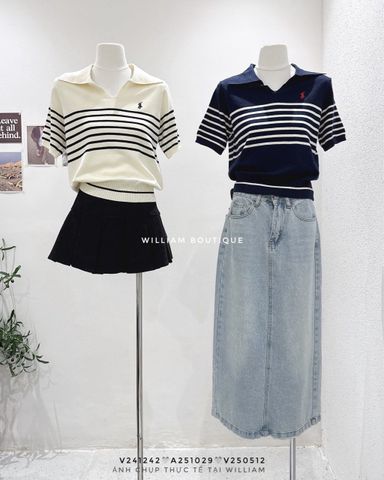  Áo dệt kim kẻ sọc thêu ngựa 8712 