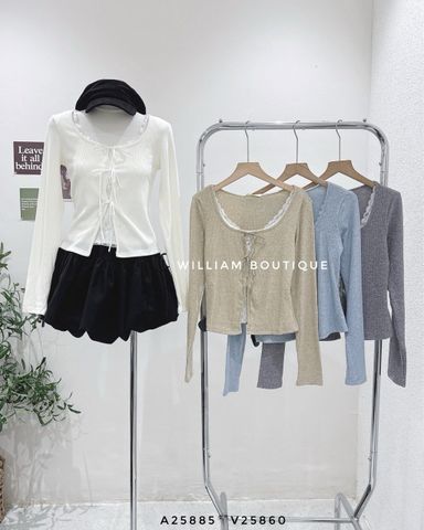  Áo tay dài phối ren cột nơ 2936 