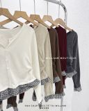  Áo thun nút tay dài phối caro 8036 