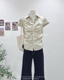  Áo sơ mi cổ Y nhún nẹp ngắn tay 6329 