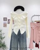  Áo len gân viền rách đan dây 1020 