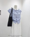  Áo sơ mi sọc tay hến cổ trắng 6326 