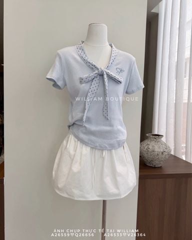  Áo thun cổ V chấm bi 1154 