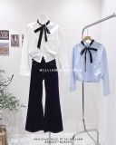  Áo sơ mi cổ trụ bo nơ đen 1705 