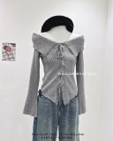  Áo len gân viền rách đan dây 1020 