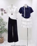  Áo thun cổ sen ren dây 1673 