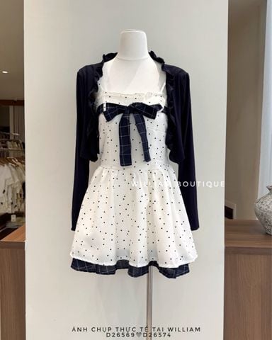  Đầm dây bi + cardigan xanh đen 511 