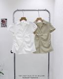  Áo sơ mi cổ Y nhún nẹp ngắn tay 6329 