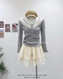  Áo len gân nút phối ren tay dài 0932 