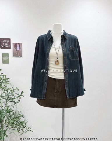  Áo sơ mi denim trơn thêu ngựa 8099 