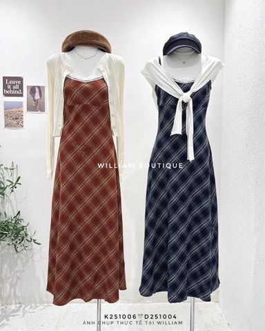  Đầm dây caro phối ren 1556 