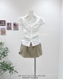  Áo sơ mi cổ Y nhún nẹp ngắn tay 6329 