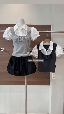  Áo sơ mi phối thun ngắn tay 80331 