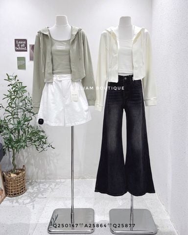  Set áo khoác thun ôm có nón + áo ba lỗ 8712 