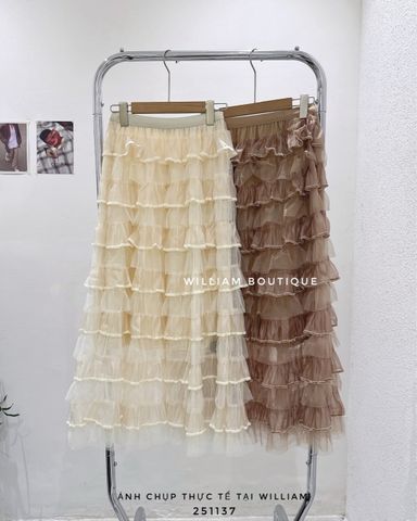  Váy lưới dài xếp tầng 1015 