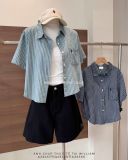  Áo sơ mi kẻ sọc thêu ngựa tay ngắn 3071 