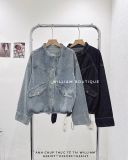  Áo khoác jean cổ trụ rút eo 1628 