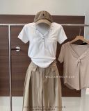  Áo thun cổ V nút đính hạt 9080 
