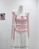  Áo thun tay dài cổ vuông cột dây 303 