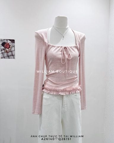  Áo thun tay dài cổ vuông cột dây 303 