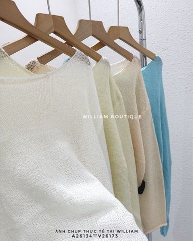  Áo dệt kim mỏng trơn tay dài 5627 