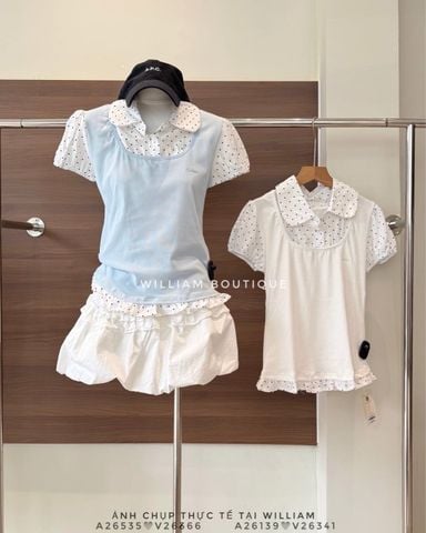  Áo sơ mi chấm bi phối thun 9089 
