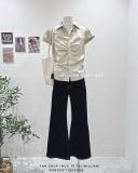  Áo sơ mi cổ Y nhún nẹp ngắn tay 6329 