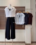  Áo sơ mi voan cộc rút eo + ba lỗ sọc 55360 
