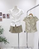  Áo sơ mi cổ Y nhún nẹp ngắn tay 6329 