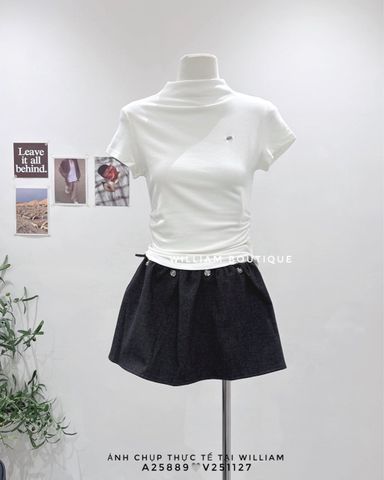  Váy quần dạ phồng đính nút 2532 