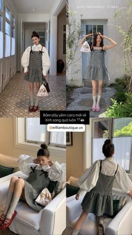  Đầm dây yếm caro 9232 