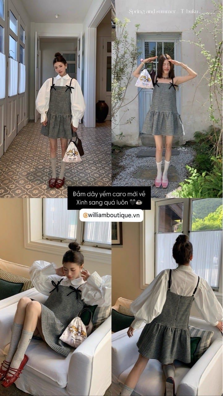  Đầm dây yếm caro 9232 