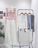  Áo thun tay dài cổ vuông cột dây 303 