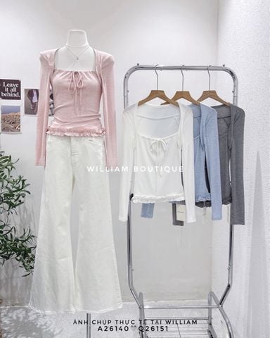  Áo thun tay dài cổ vuông cột dây 303 