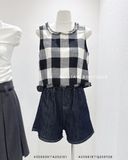  Quần short jean tối chỉ nổi 