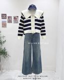  Áo khoác len sọc to khoá kéo 0038 