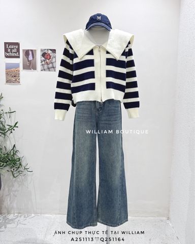  Áo khoác len sọc to khoá kéo 0038 