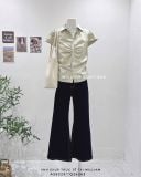  Áo sơ mi cổ Y nhún nẹp ngắn tay 6329 