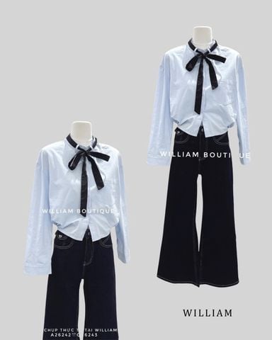  Áo sơ mi cổ trụ bo nơ đen 1705 