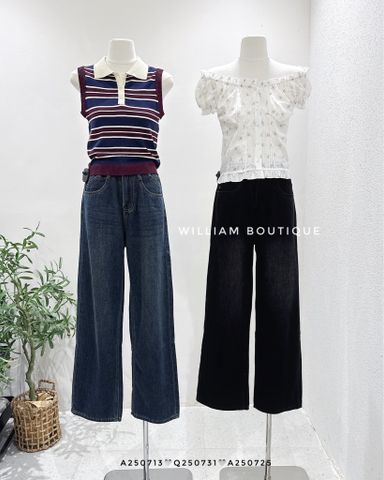  Quần jean suông trơn tối 3133 