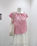  Áo sơ mi sọc tay hến cổ trắng 6326 