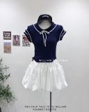  Áo dệt kim crop viền màu 078 