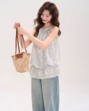  Áo dây kiểu caro cổ cột dây 80050 