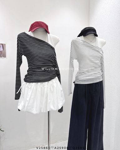  Áo tay dài trễ vai sọc + ba lỗ 6748 