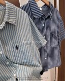  Áo sơ mi kẻ sọc thêu ngựa tay ngắn 3071 