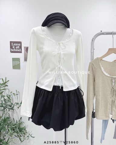  Áo tay dài phối ren cột nơ 2936 