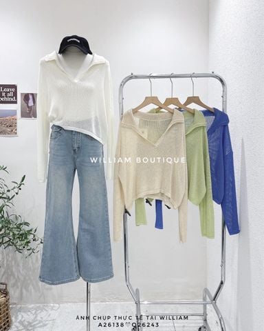  Áo dệt kim tay dài cổ polo V 2121 