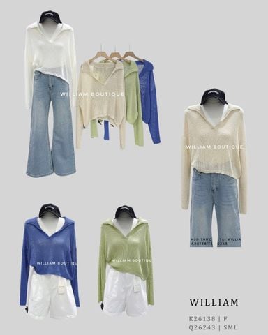  Áo dệt kim tay dài cổ polo V 2121 