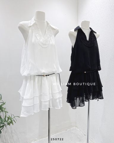  Đầm voan ngắn phối bèo cổ sơ mi 1888 